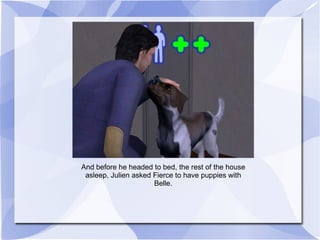 And before he headed to bed, the rest of the house asleep, Julien asked Fierce to have puppies with Belle. 