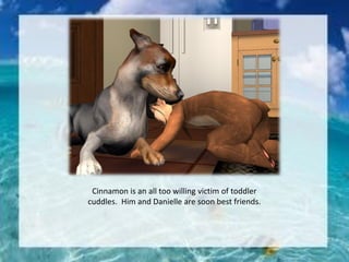 Cinnamon is an all too willing victim of toddler
cuddles. Him and Danielle are soon best friends.
 
