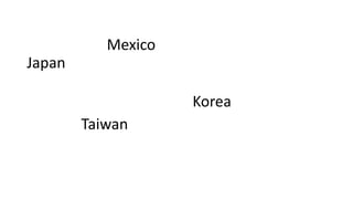 Japan
Mexico
Korea
Taiwan
 