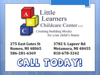 275 East Gates St
Romeo, MI 48065
586-281-6369
3782 S. Lapeer Rd
Metamora, MI 48455
810-678-3242