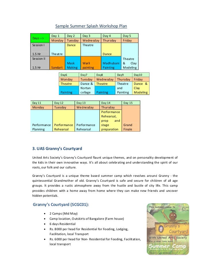 summer camp schedule template