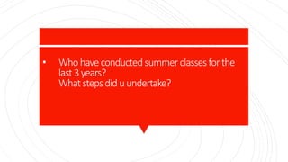 • Whohaveconducted summer classesforthe
last 3years?
What stepsdid uundertake?
 