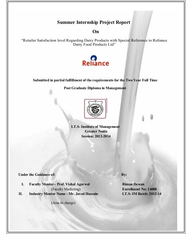 Summer internship project in Reliance Dairy