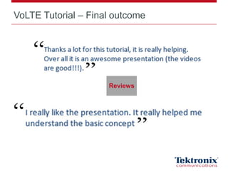 VoLTE Tutorial – Final outcome
Reviews
 