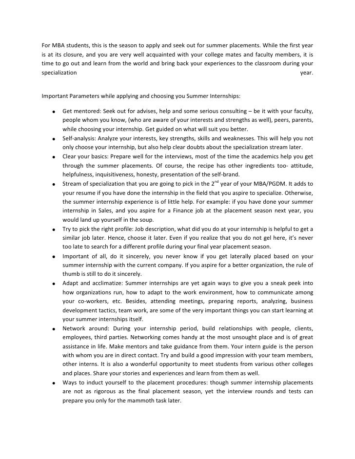 summer internship important parameters internship letter of intent