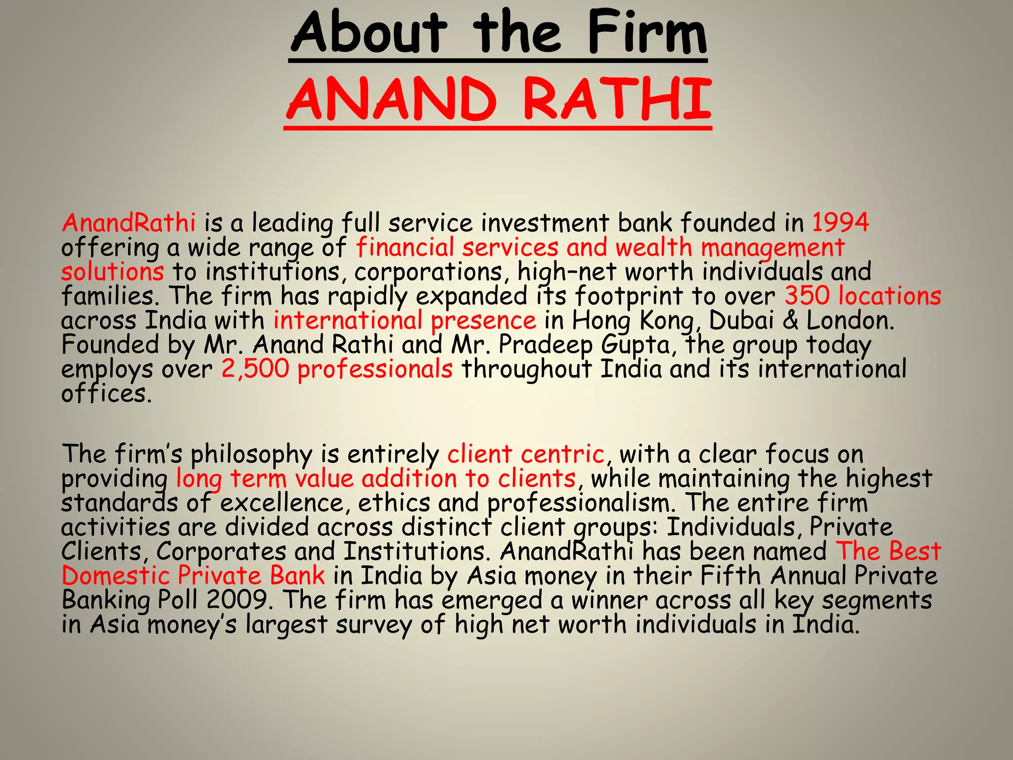 Summer internship at anand rathi | PPTX
