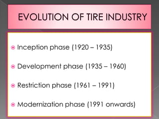  Inception phase (1920 – 1935)
 Development phase (1935 – 1960)
 Restriction phase (1961 – 1991)
 Modernization phase (1991 onwards)
5
 