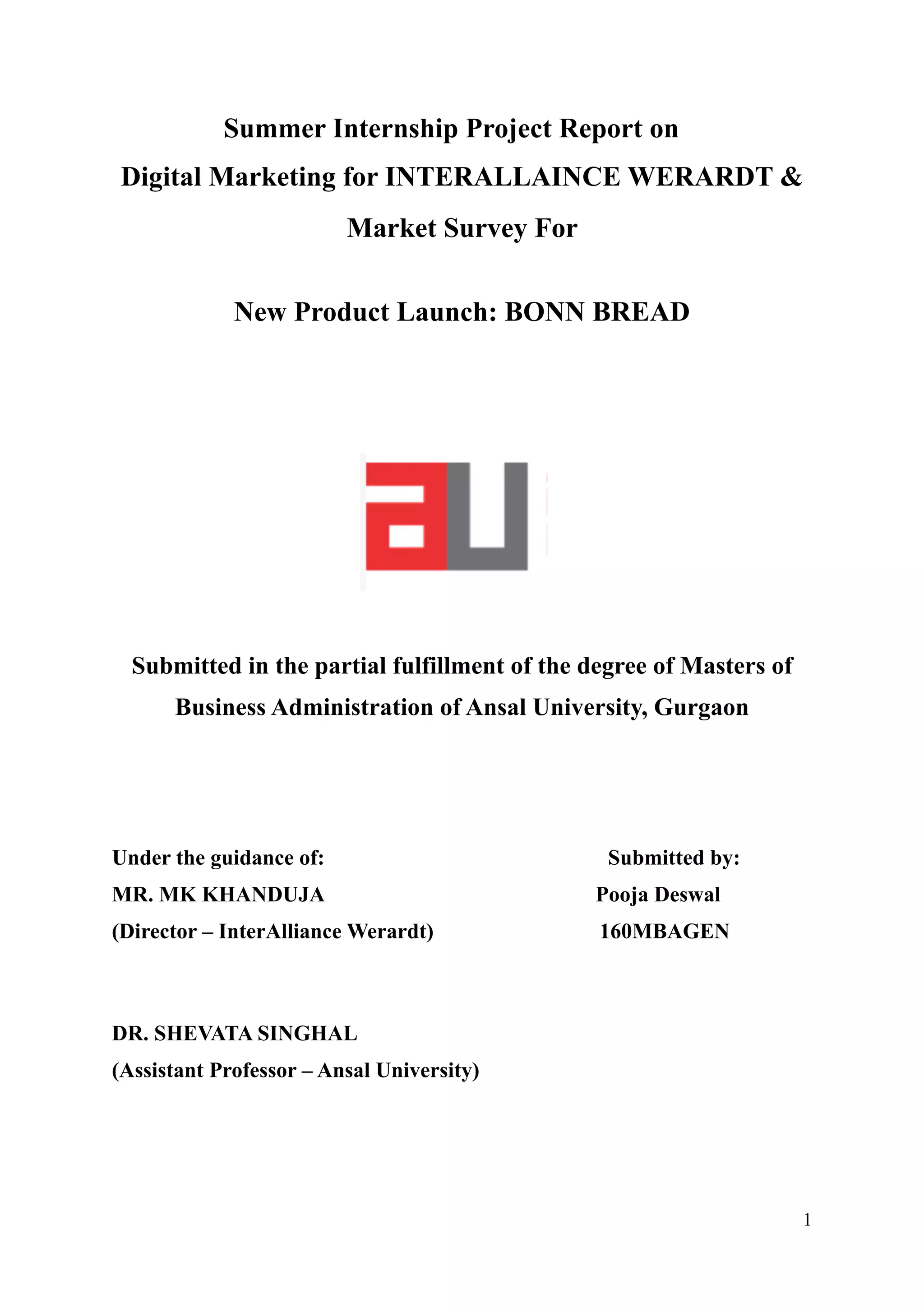 Summer internship project report on digital marketing for interallaince