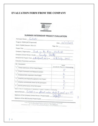 4
EVALUATION FORM FROM THE COMPANY
 