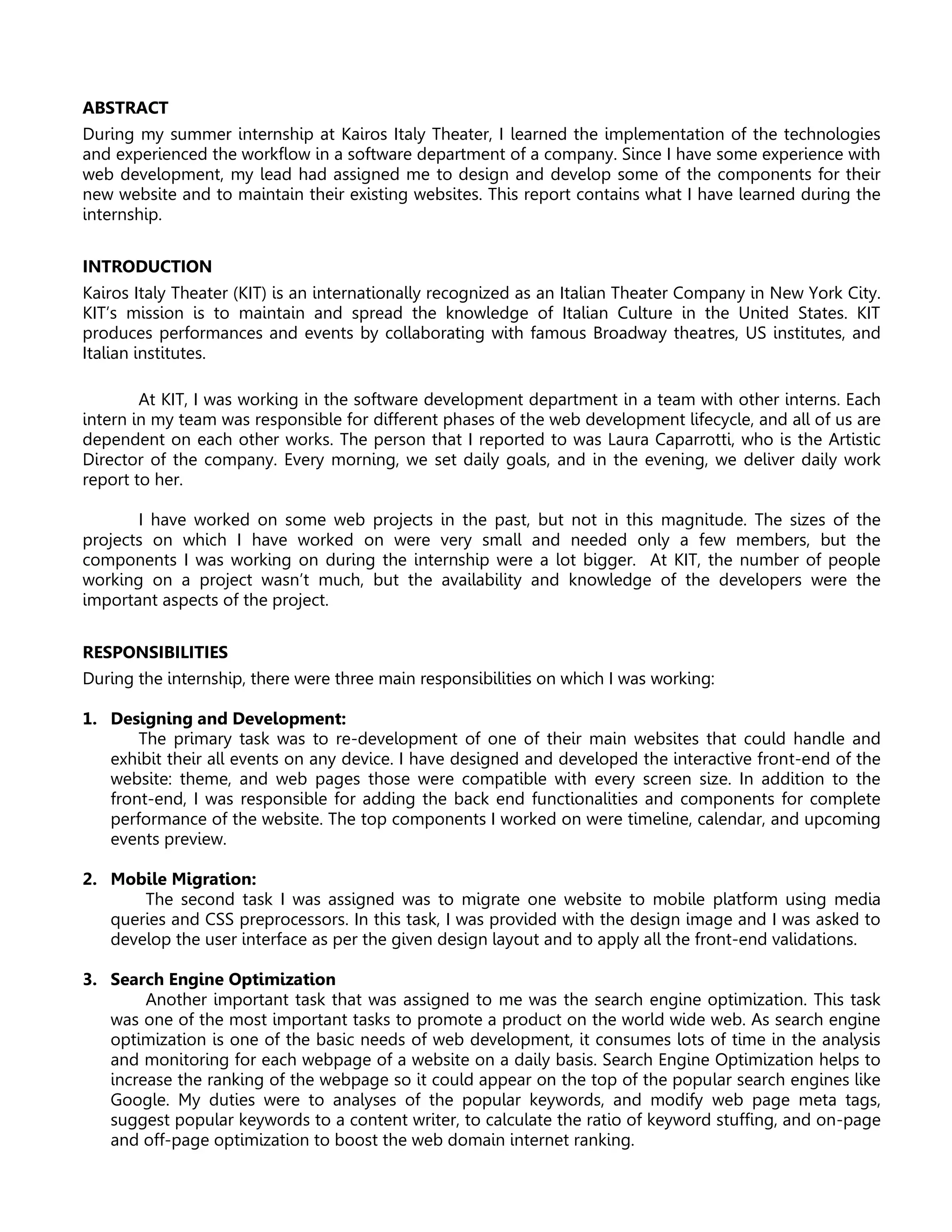 Intern Abstract Summer Internship (Report) | PDF