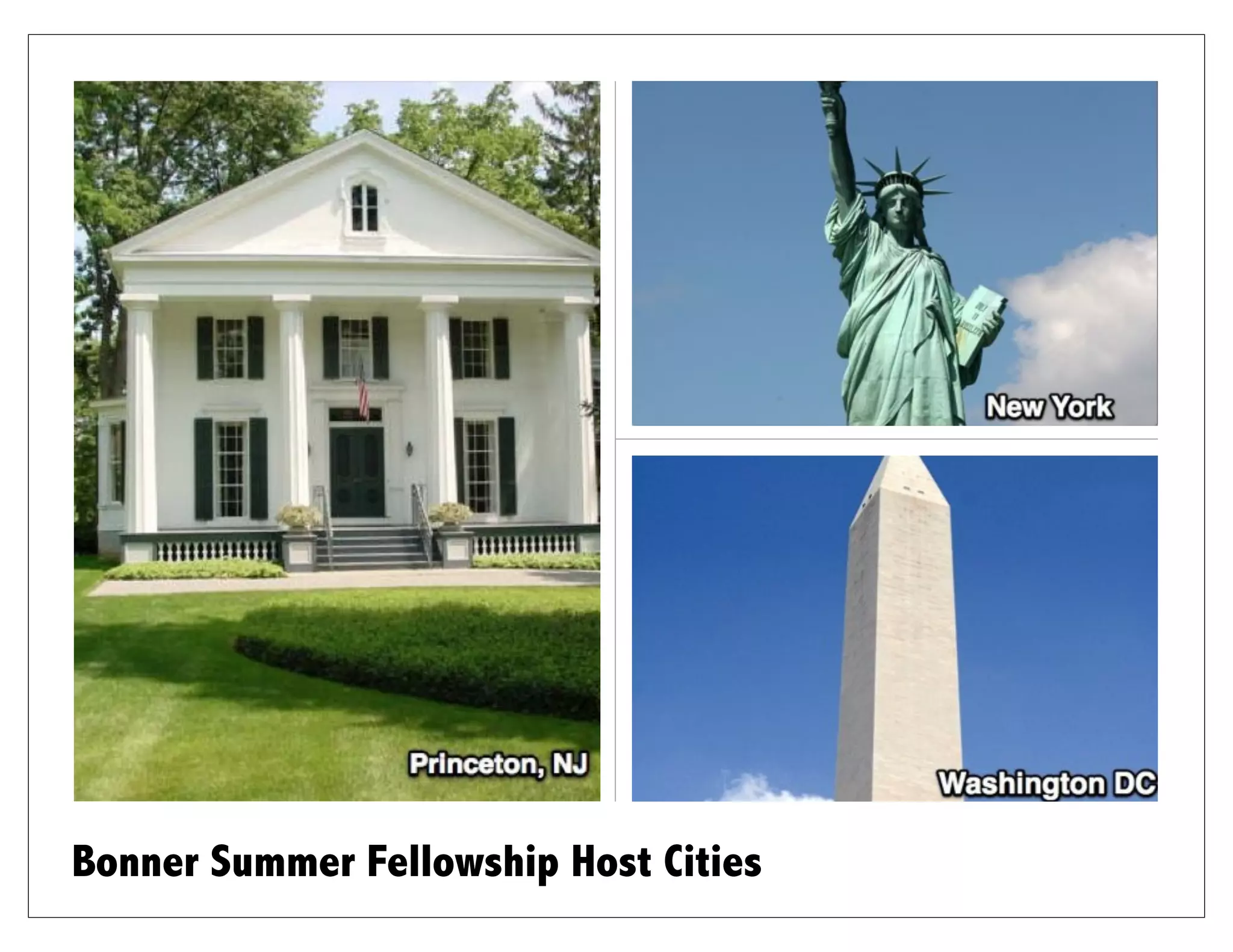 Bonner Summer Fellowship Host Cities
 