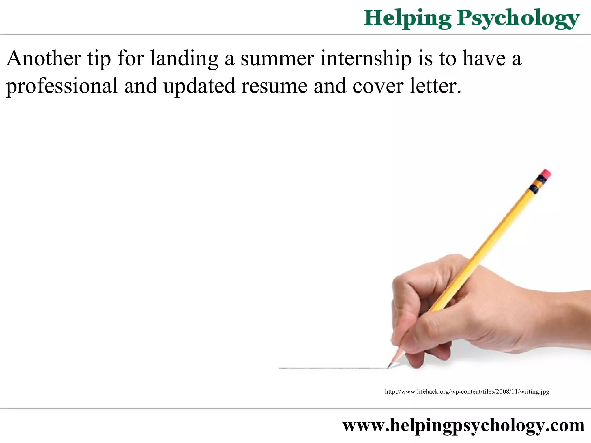 Summer internships for psychology students ppt