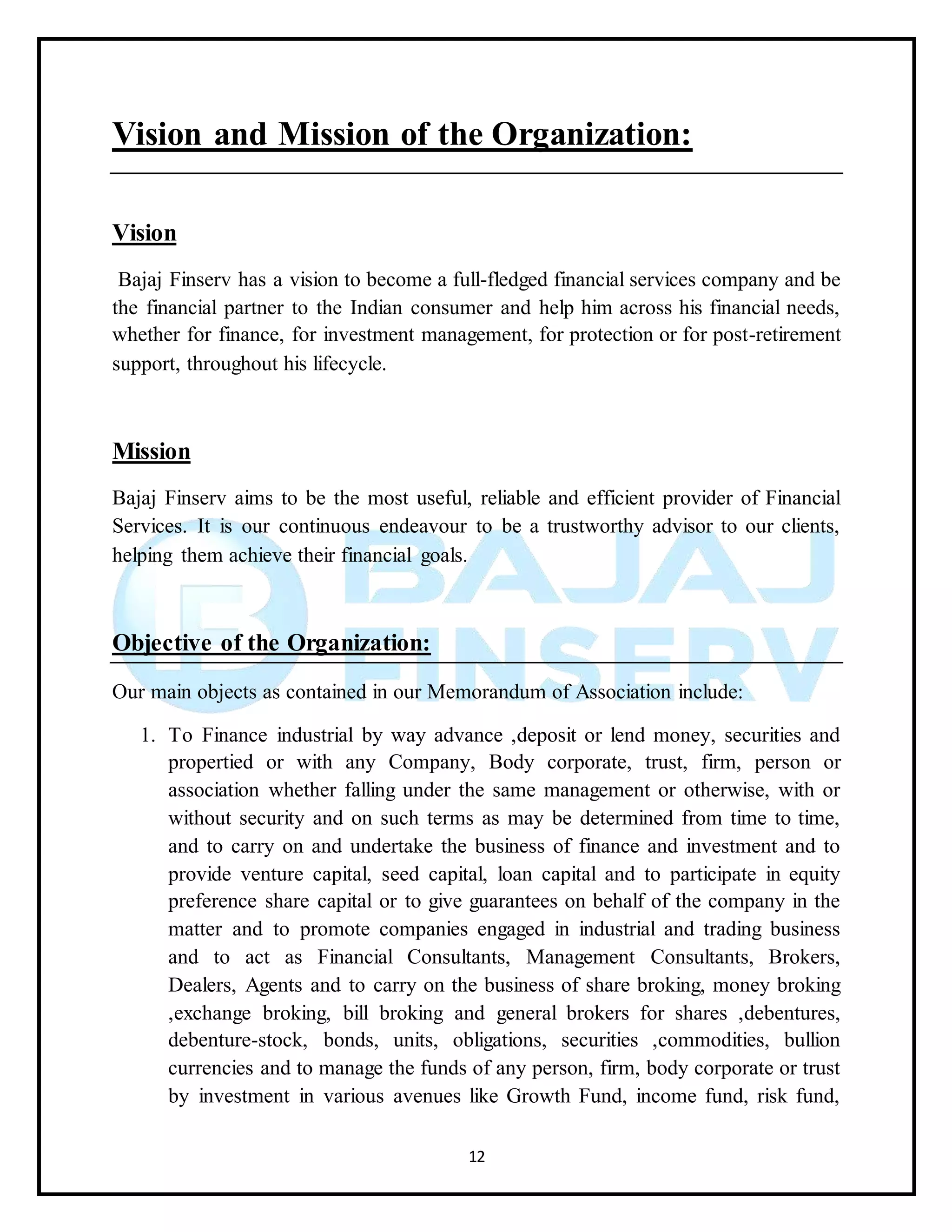 Summer intership project bajaj finserv | DOCX