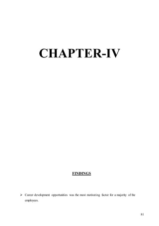 81
CHAPTER-IV
FINDINGS
 Career development opportunities was the most motivating factor for a majority of the
employees.
 