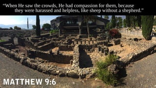 “When He saw the crowds, He had compassion for them, because
they were harassed and helpless, like sheep without a shepherd.”
MATTHEW 9:6
 