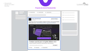Proposta de anúncio Facebook Ads
Planejamento
Geração de Leads /
Branding
 