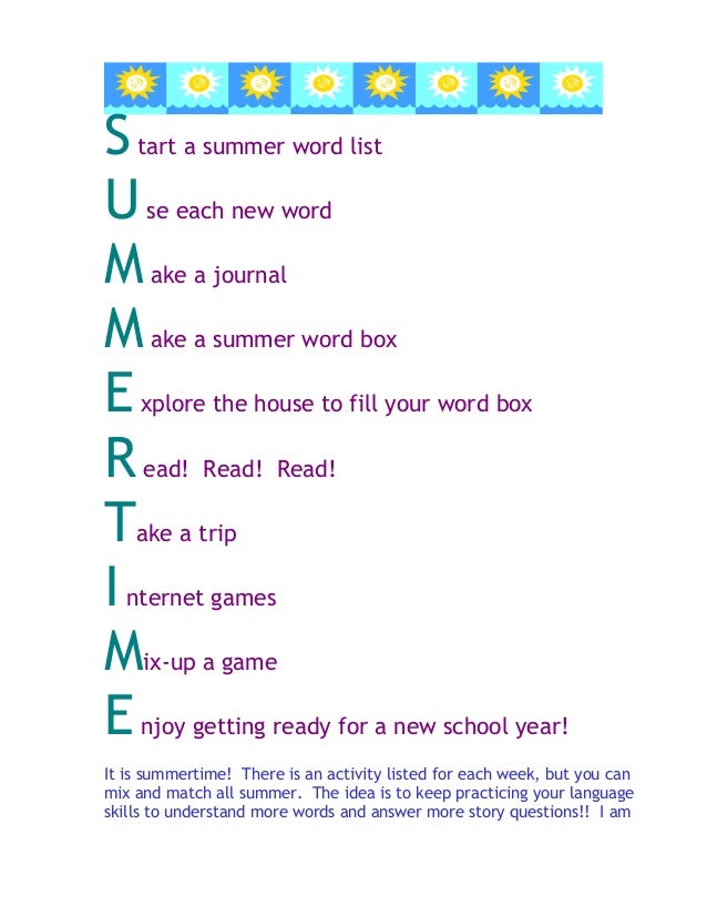 Summer Language Ideas General 2 Summer Language Ideas General 2