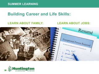 18
SUMMER LEARNING
18
Building Career and Life Skills:
LEARN ABOUT FAMILY: LEARN ABOUT JOBS:
 