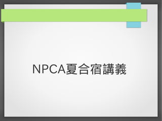 NPCA夏合宿講義 
 