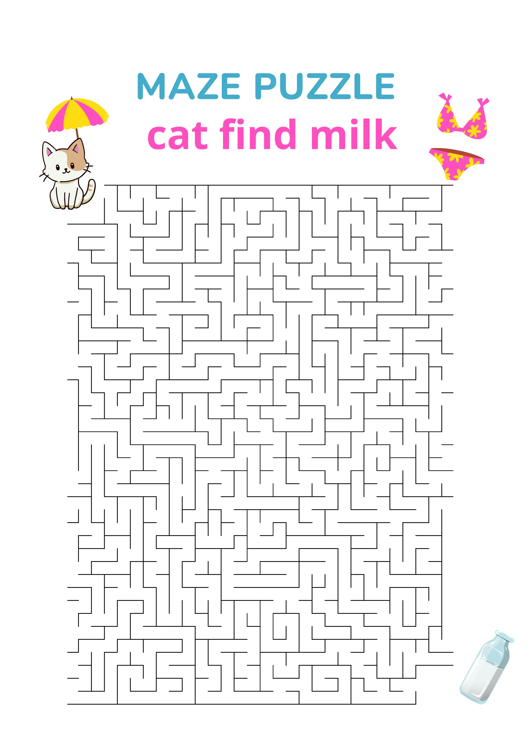 Summer maze puzzle worksheets yellow in cute style pdf