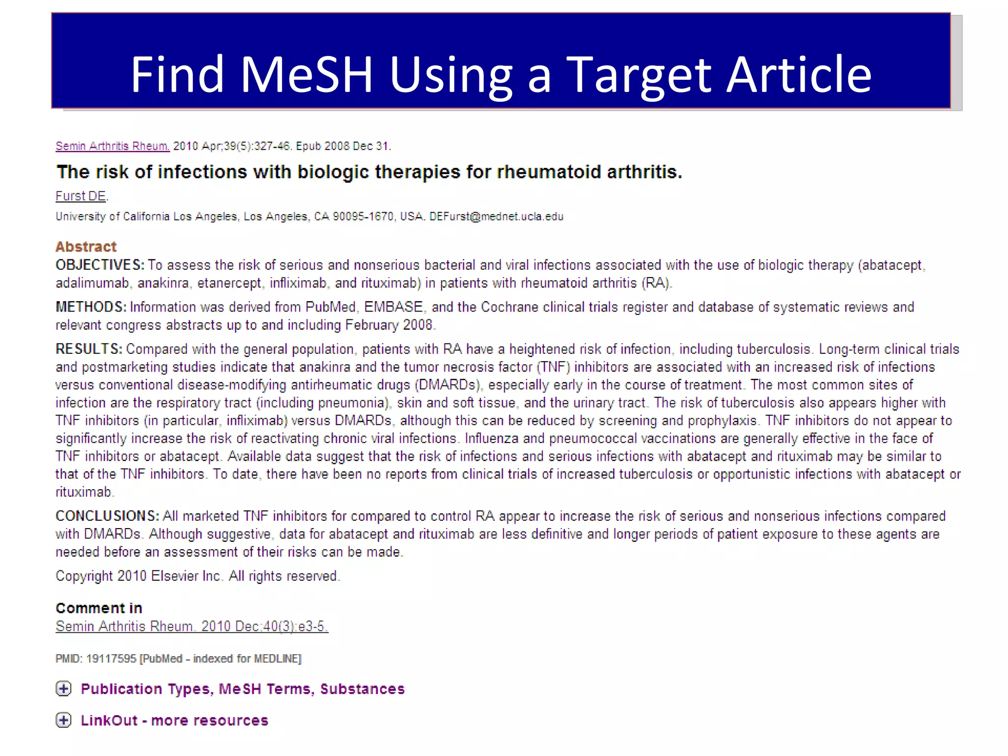 Find MeSH Using a Target Article
 
