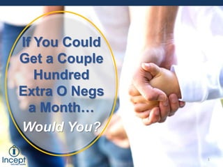 1
If You Could
Get a Couple
Hundred
Extra O Negs
a Month…
Would You?
 
