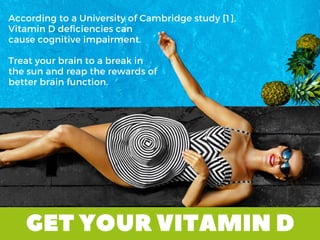 GETYOURVITAMIND
According to a University of Cambridge study [1],
Vitamin D deficiencies can
cause cognitive impairment.
T...