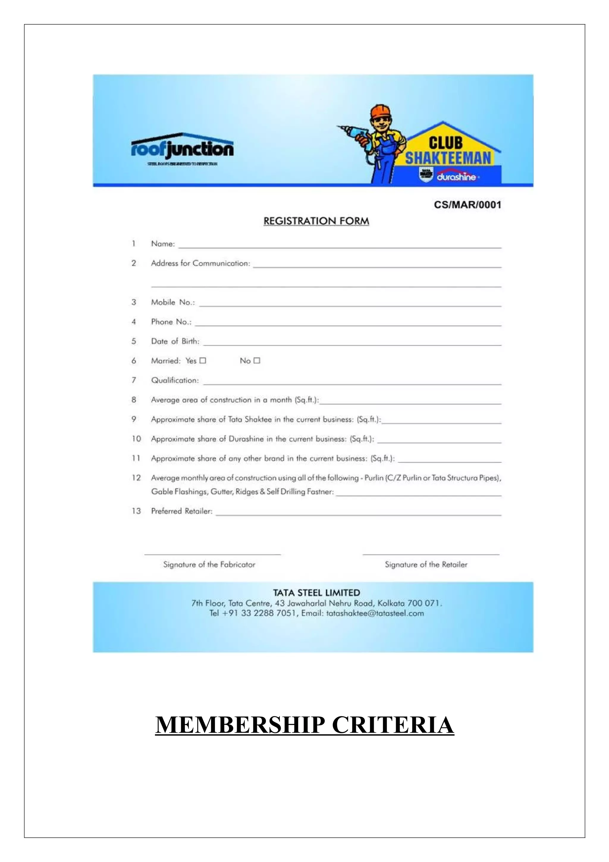 MEMBERSHIP CRITERIA
 