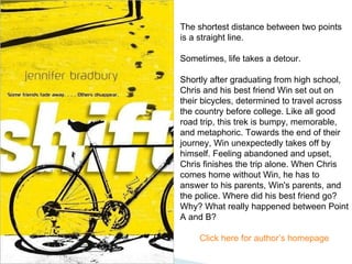 The shortest distance between two points is a straight line. Sometimes, life takes a detour.  Shortly after graduating from high school, Chris and his best friend Win set out on their bicycles, determined to travel across the country before college. Like all good road trip, this trek is bumpy, memorable, and metaphoric. Towards the end of their journey, Win unexpectedly takes off by himself. Feeling abandoned and upset, Chris finishes the trip alone. When Chris comes home without Win, he has to answer to his parents, Win's parents, and the police. Where did his best friend go? Why? What really happened between Point A and B? Click here for author’s homepage 
