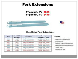 Fork Extensions
5” pocket, 6'L $359
5” pocket, 7'L $449
 