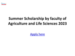 Summer Scholarship by faculty of
Agriculture and Life Sciences 2023
Apply here
 