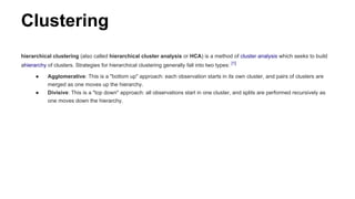 Clustering
hierarchical clustering (also called hierarchical cluster analysis or HCA) is a method of cluster analysis whic...