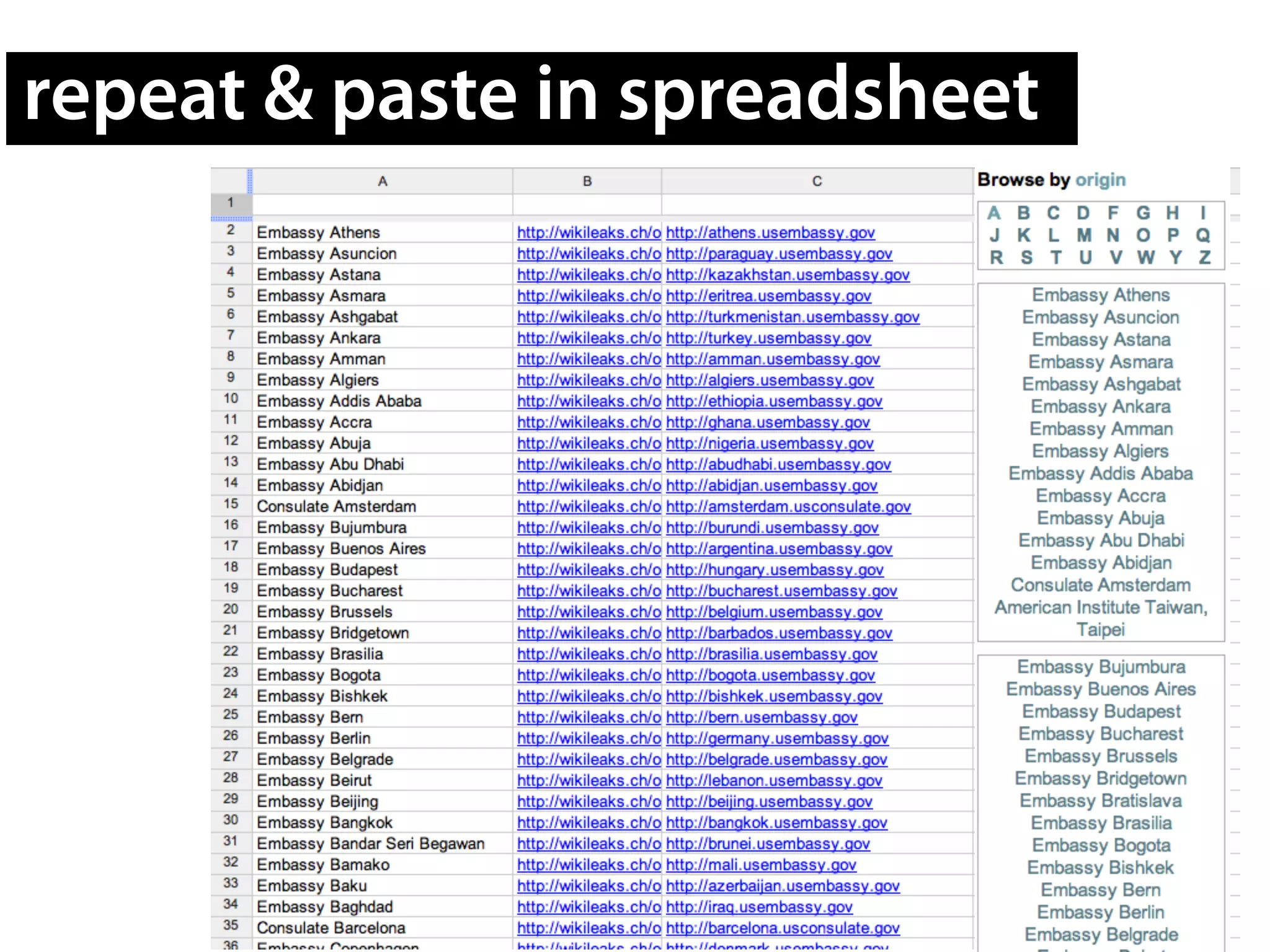 repeat & paste in spreadsheet
 