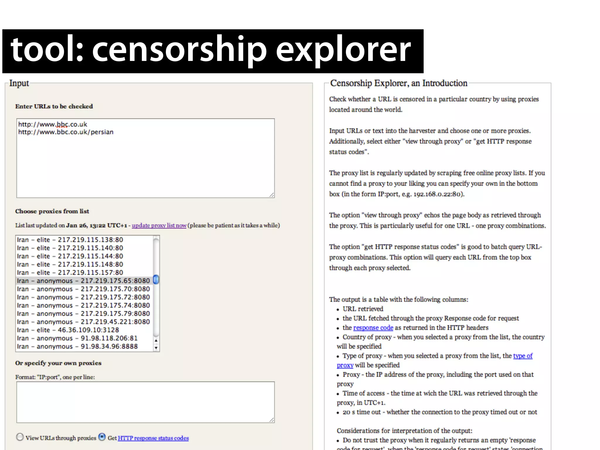 tool: censorship explorer
 