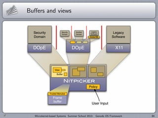 Buffers and views
Microkernel-based Systems Summer School 2013: Genode OS Framework 84
 