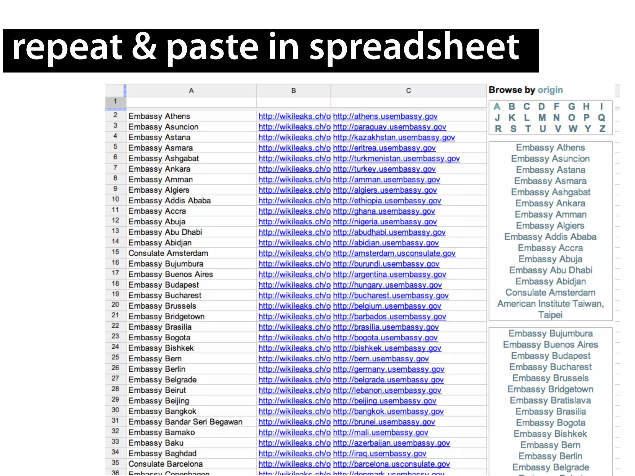 repeat & paste in spreadsheet
 
