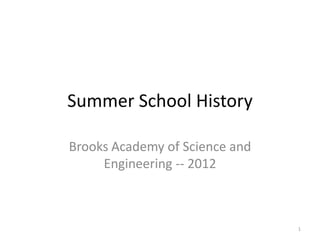 Summer School History

Brooks Academy of Science and
     Engineering -- 2012



                                1
 