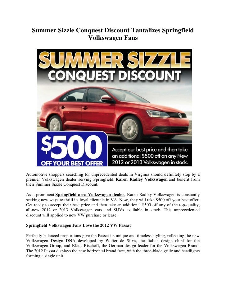 Summer Sizzle Conquest Discount Tantalizes Springfield Volkswagen Fans