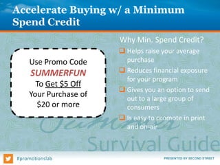 PRESENTED BY SECOND STREET#promotionslab
Accelerate Buying w/ a Minimum
Spend Credit
Why Min. Spend Credit?
 Helps raise ...