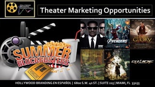 Theater Marketing Opportunities




HOLLYWOOD BRANDING EN ESPAÑOL | 6800 S.W. 40 ST. | SUITE 225 | MIAMI, FL 33155
 