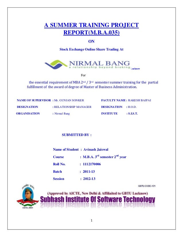 first page of project report