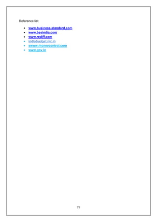25
Reference list:
 www.business-standard.com
 www.bseindia.com
 www.rediff.com
 indiabudget.nic.in
 swww.moneycontrol.com
 www.gov.in
 