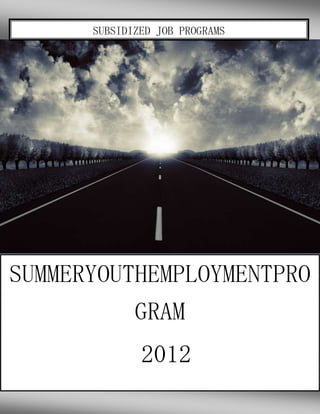 SUBSIDIZED JOB PROGRAMS




SUMMERYOUTHEMPLOYMENTPRO
          GRAM
              2012
 
