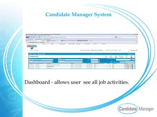 Candidate Manager System Dashboard - allows user  see all job activities. 