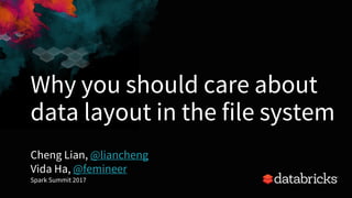 Why you should care about
data layout in the file system
Cheng Lian, @liancheng
Vida Ha, @femineer
Spark Summit 2017
1
 