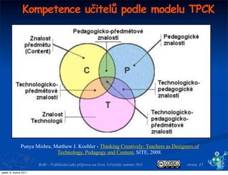 Kompetence učitelů podle modelu TPCK




              Punya Mishra, Matthew J. Koehler - Thinking Creatively: Teachers as...