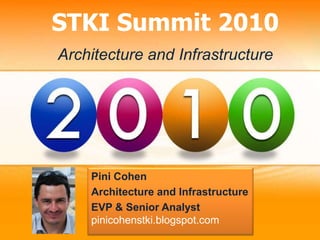 STKI Summit 2010
Architecture and Infrastructure




    Pini Cohen
    Architecture and Infrastructure
    EVP & Senior Analyst
    pinicohenstki.blogspot.com
 