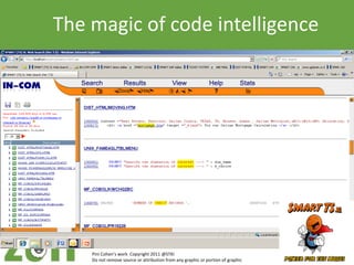 The magic of code intelligence




    Pini Cohen’s work Copyright 2011 @STKI
    Do not remove source or attribution from any graphic or portion of graphic
 