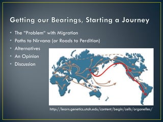 •   The “Problem“ with Migration
•   Paths to Nirvana (or Roads to Perdition)
•   Alternatives
•   An Opinion
•   Discussion
                                           F                       G




                                                                            H


                    http://learn.genetics.utah.edu/content/begin/cells/organelles/
 