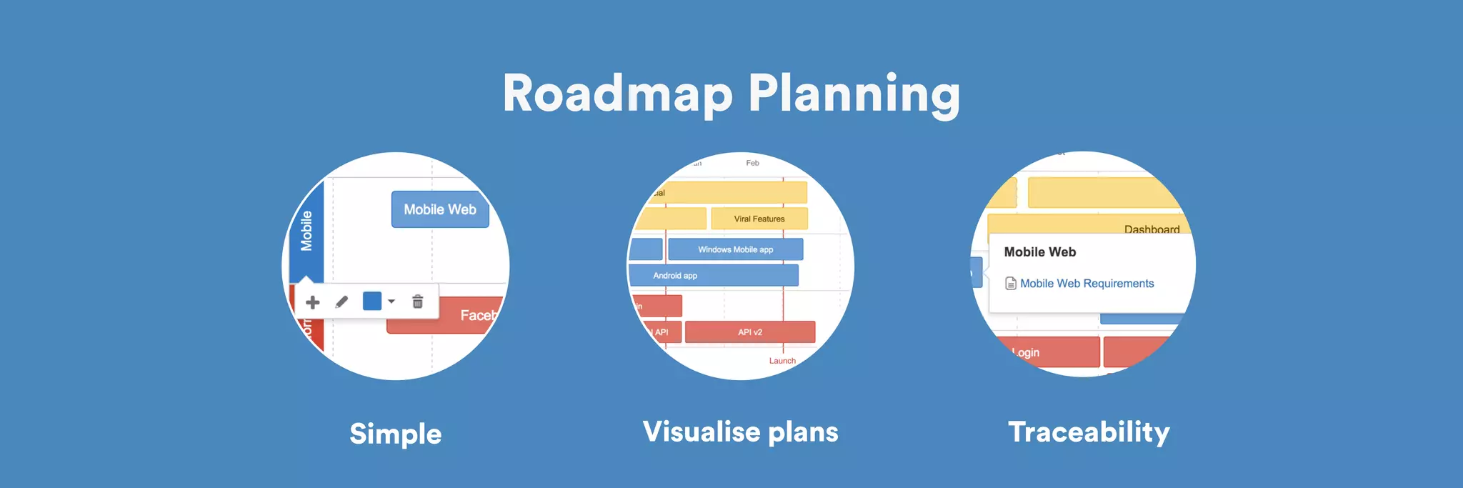 Roadmap Planning 
Simple Visualise plans Traceability 
 